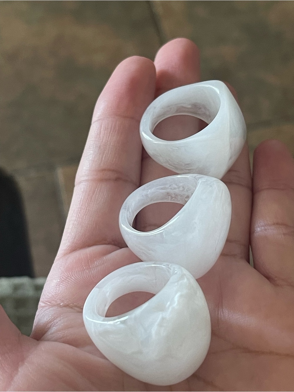 Chunky Milky White Dome Rings(3pcs)